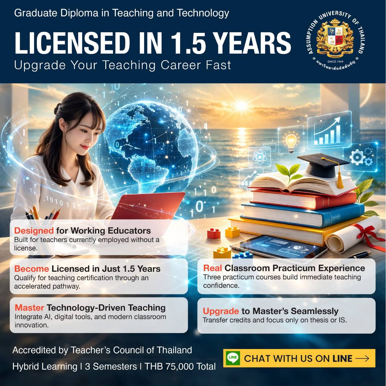 Photograph accompanying: Graduate Diploma in Teaching and TechnologyLICENSED IN 1.5 YEARS
