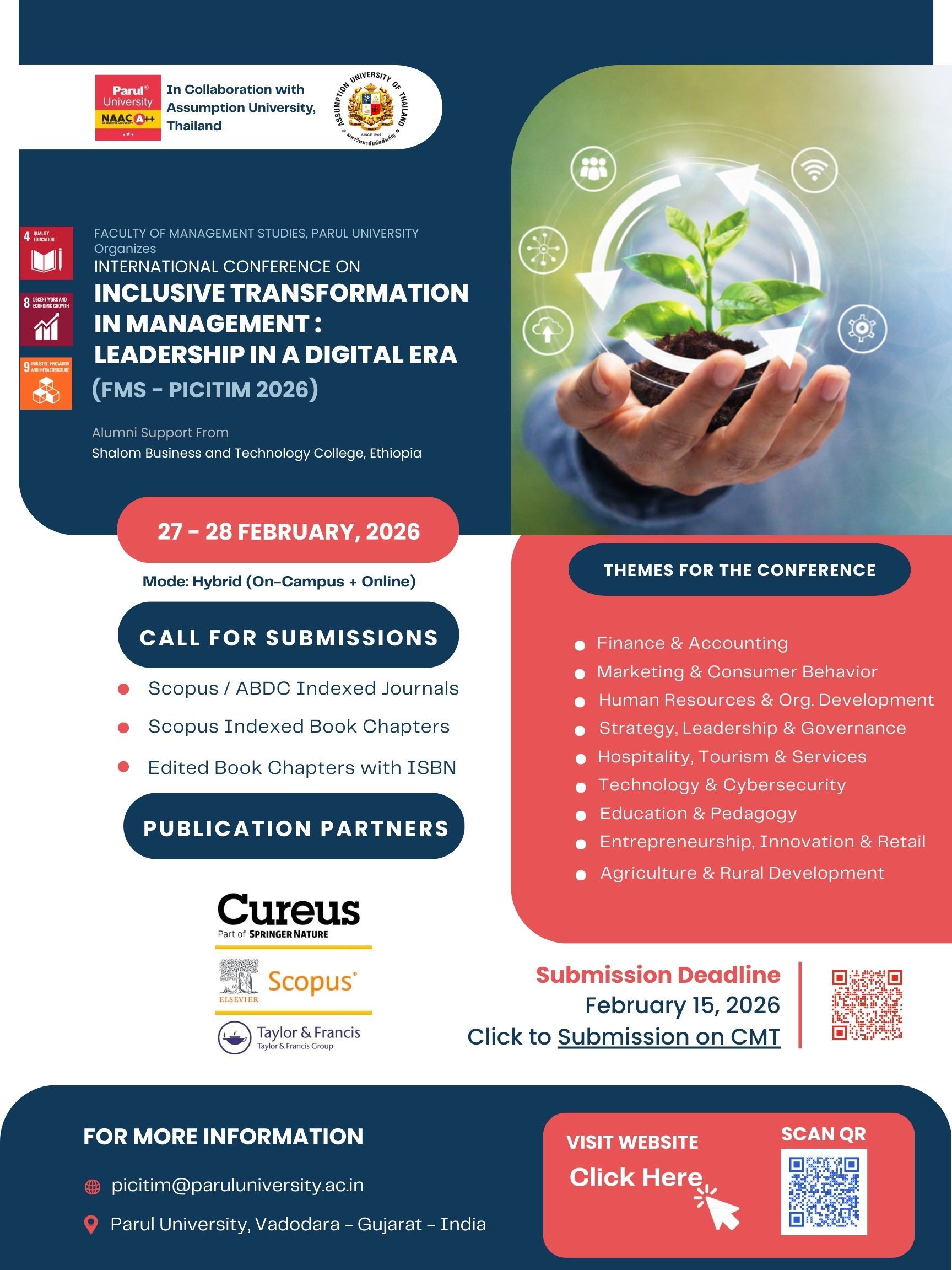 Photograph accompanying: Faculty of Management Studies, Parul University, with Assumption University, Thailand, announces the 6th International Conference on Inclusive Transformation in Management (FMS–PICITIM 2026) 27–28 Feb